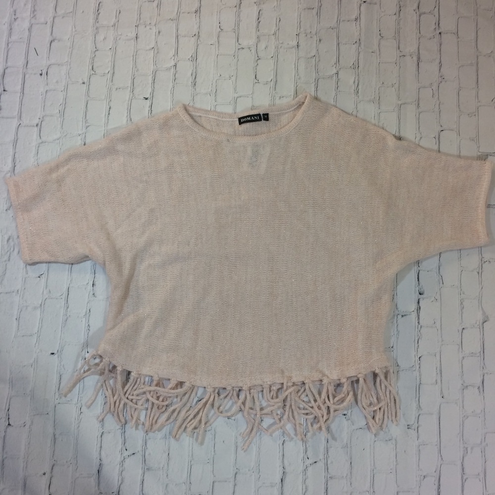 Domani Blush Pink Fringed Sparkly Sweater Size M